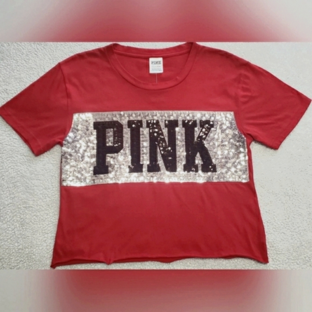 💎PINK VS, Raw Hem, Crop Top with Sequin💎